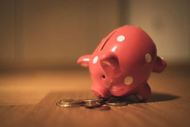 Piggy bank with coins - Save money on your bills